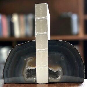 Agate Crystal Bookends w/ Geode Center, Natural Stone, Bookshelf, 6+ lbs. (FA)